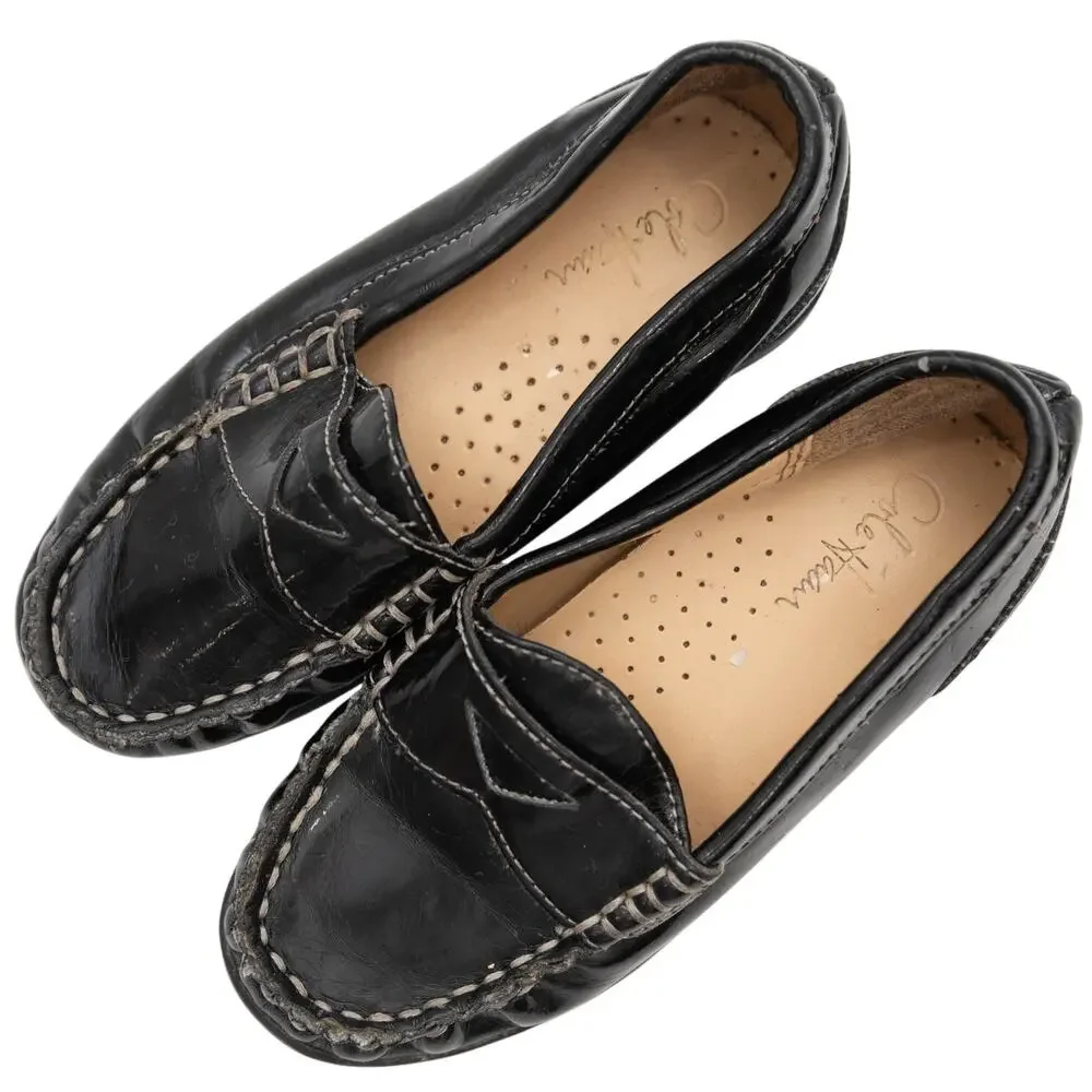 Cole Haan Toddler Black Patent Leather Moc Toe Air Penny Loafers Size 8